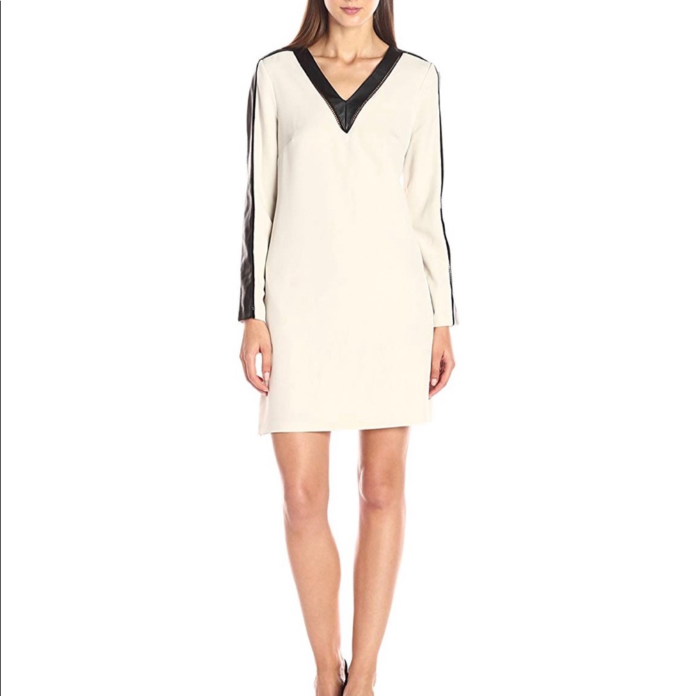 Faux Leather Trim Shift Dress